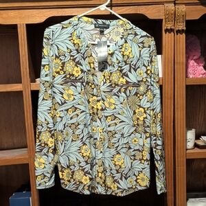 INC International Concepts Floral Blouse - Yellow and Light Blue